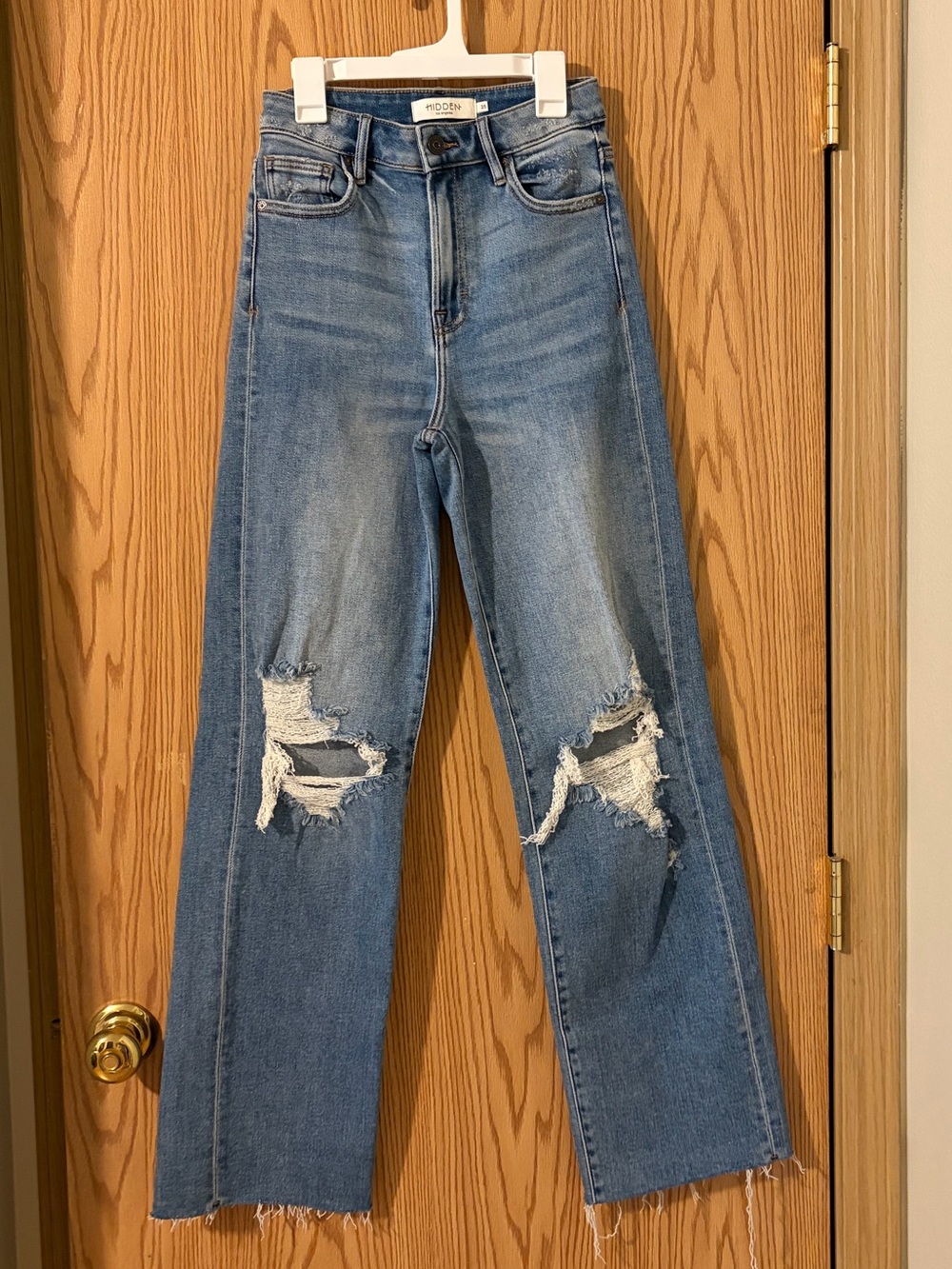 Hidden Wide Leg Distressed Blue Jeans